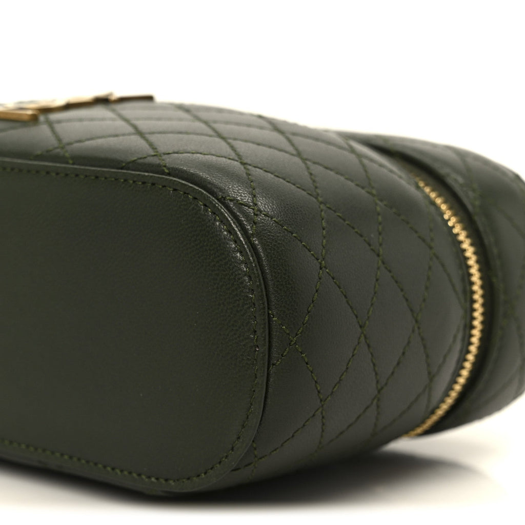 Lambskin Quilted Mini Gaby Vanity Case Olive Wood