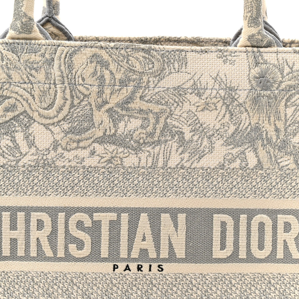 Canvas Embroidered Medium Dioriviera Toile De Jouy Book Tote Gray