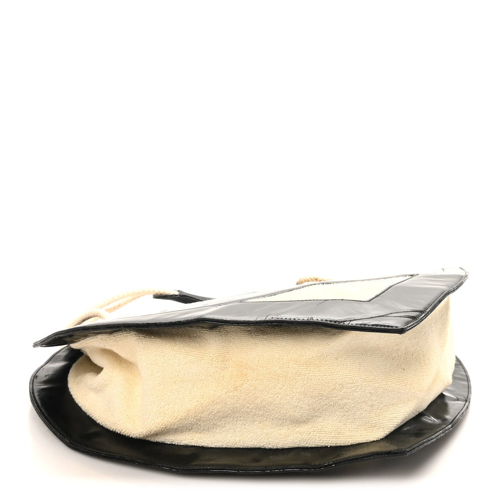 Patent Terry Cloth CC Heart Shoulder Bag Black