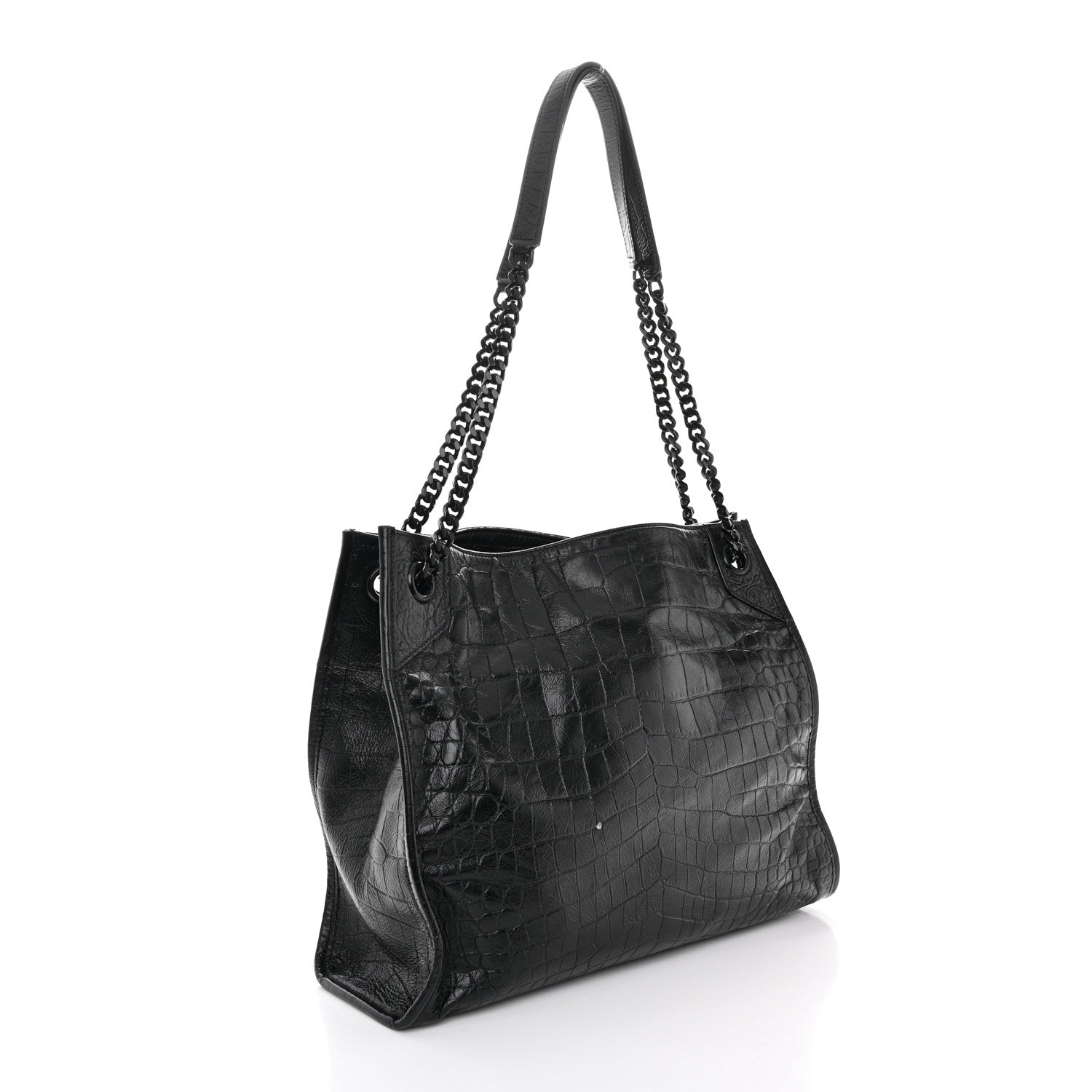 Calfskin Crocodile Embossed Monogram Medium Niki Shopping Bag Black