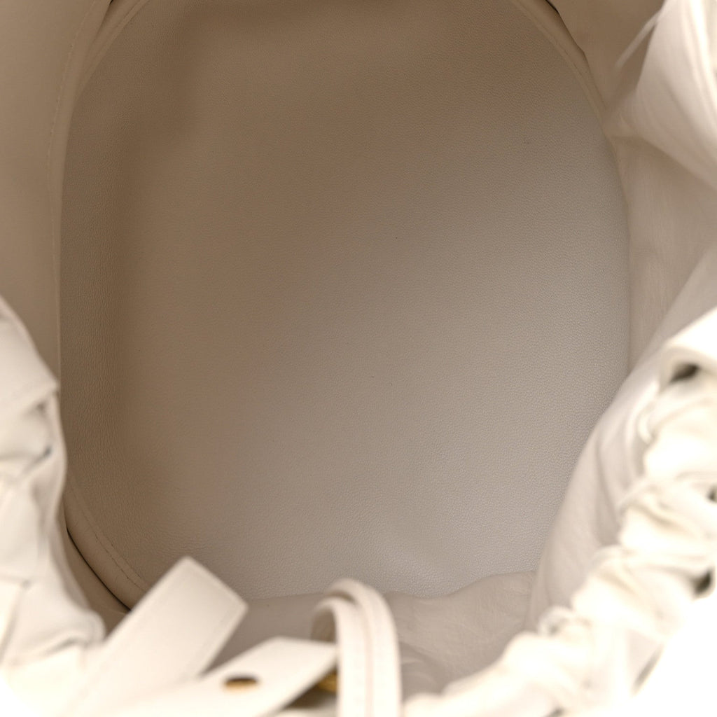 Calfskin Intrecciato Small Castello Bucket Bag White