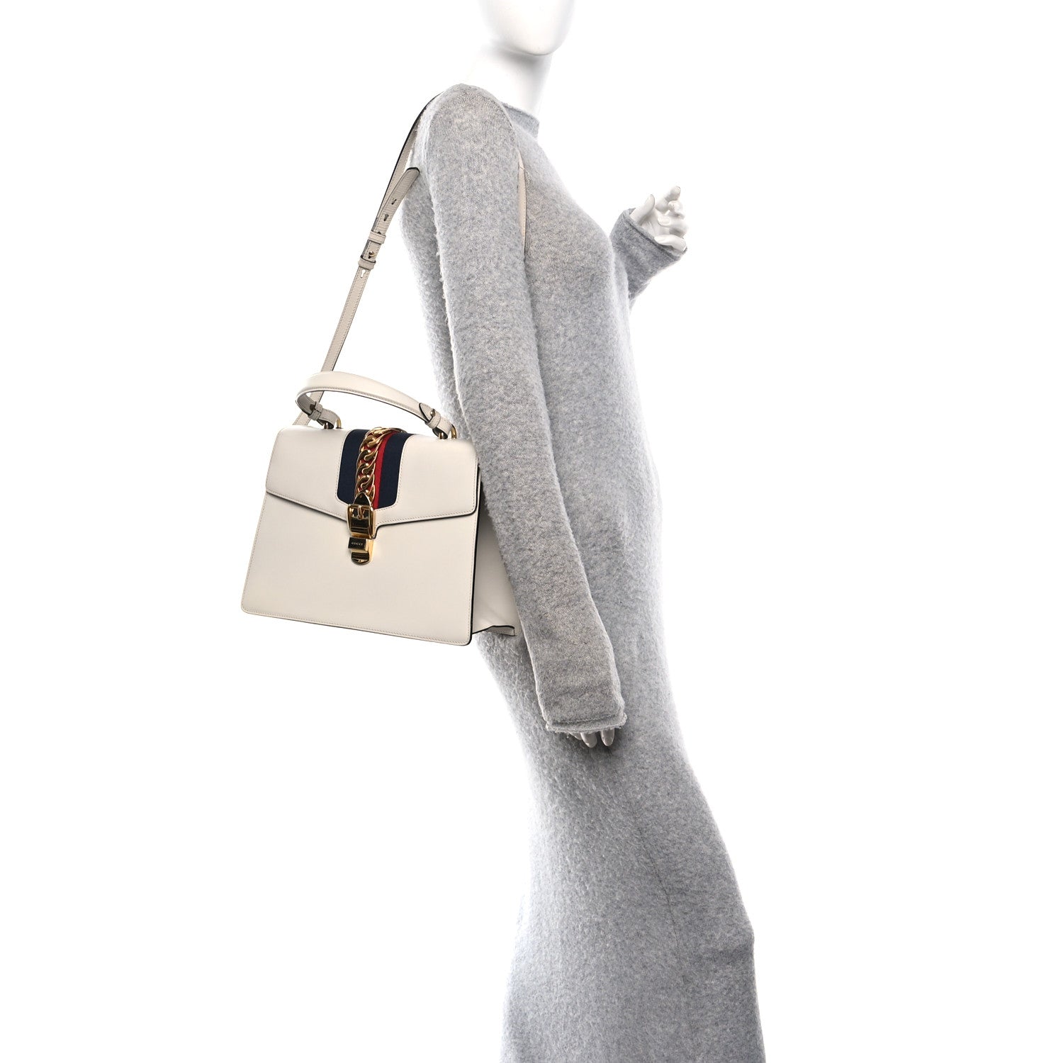 Calfskin Web Medium Sylvie Top Handle Bag White