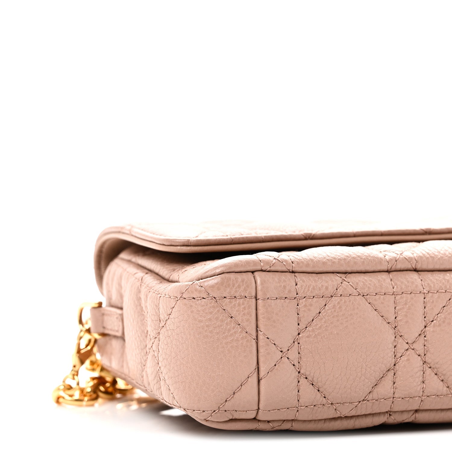 Supple Calfskin Cannage Caro Pouch with Chain Rose Des Vents