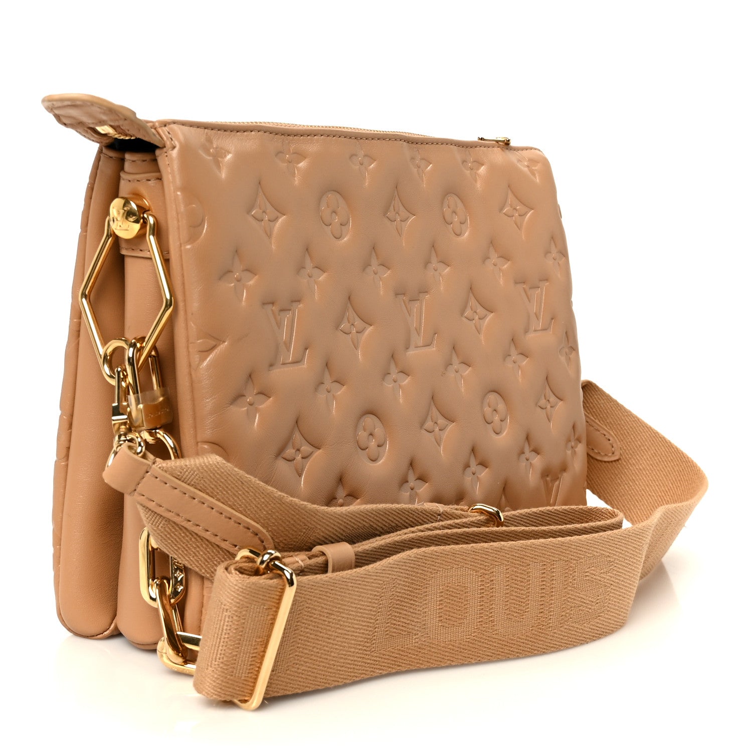Lambskin Embossed Monogram Coussin PM Camel