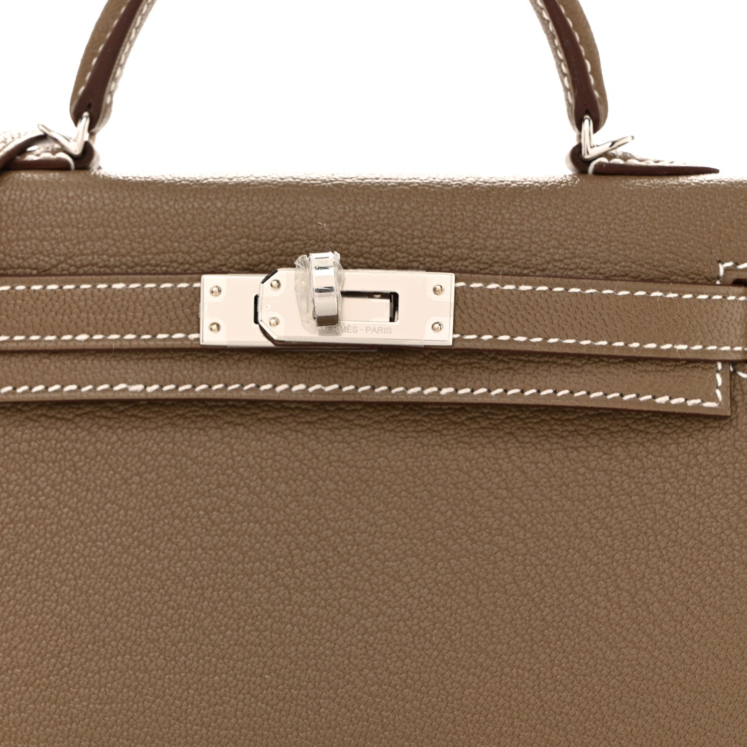 Chevre Mysore Verso Mini Kelly Sellier 20 Etoupe New White
