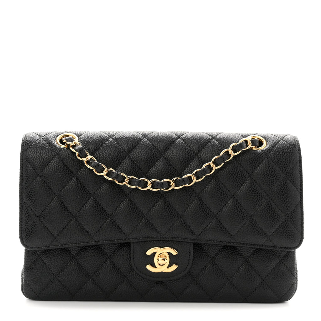 Caviar Quilted Medium Double Flap Black