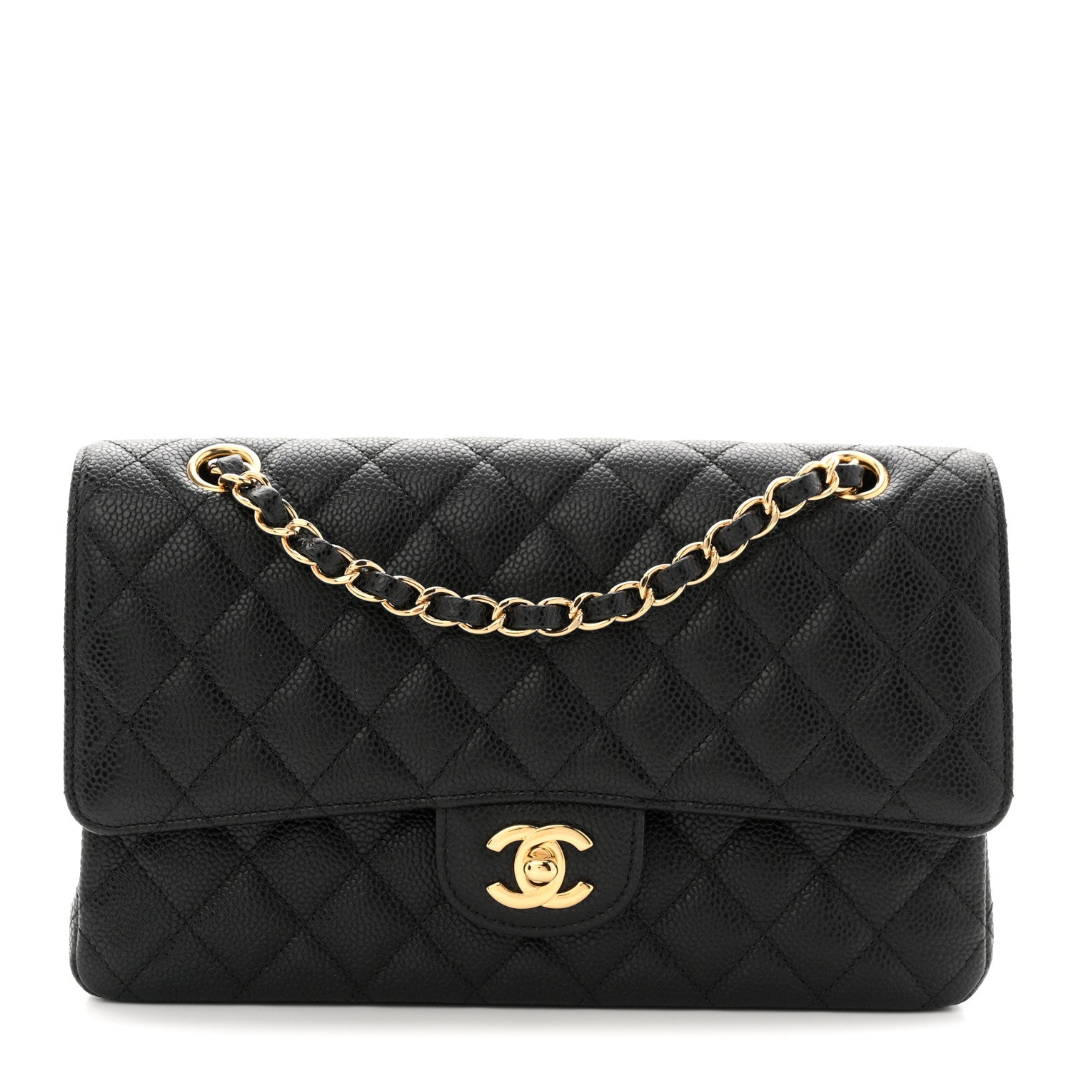 Caviar Quilted Medium Double Flap Black