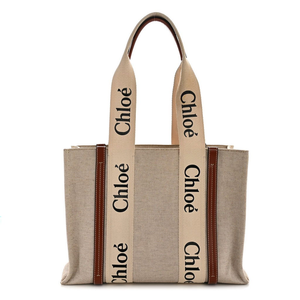 Cotton Calfskin Medium Woody Ribbon Tote White Brown