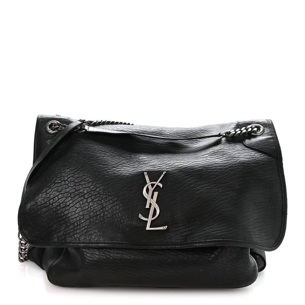 Grained Lambskin Monogram Oversized Niki Chain Satchel Black