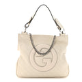 Sakai Be Green Calfskin Diagonal Stitched Small Blondie Tote Mystic White