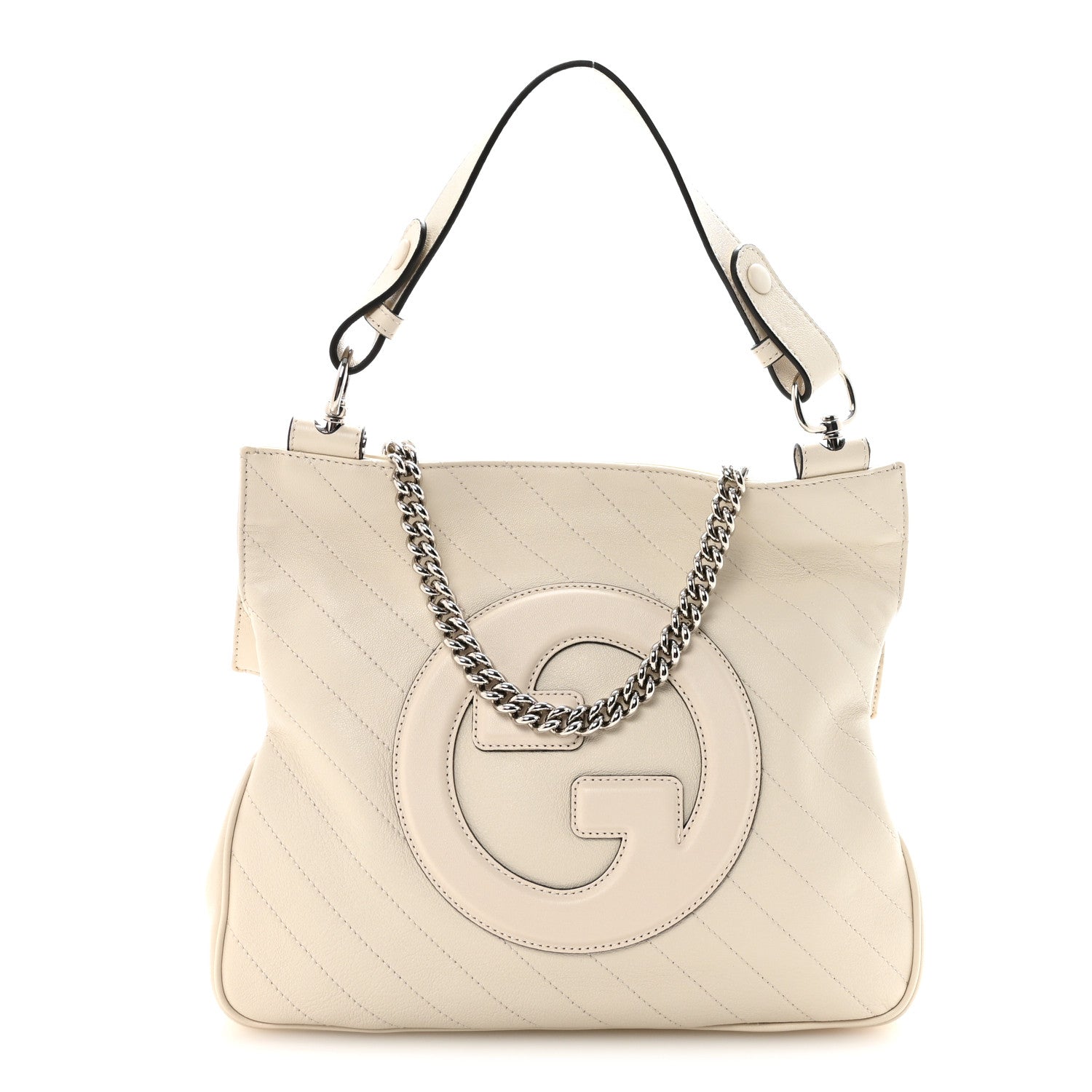Sakai Be Green Calfskin Diagonal Stitched Small Blondie Tote Mystic White