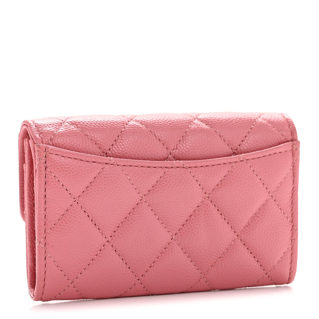 Caviar Quilted Flap  Holder Wallet Pink