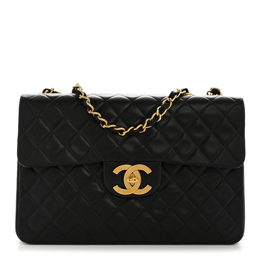Lambskin Quilted XL Jumbo Single Flap Black