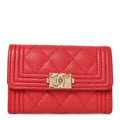 Caviar Quilted Boy Flap  Holder Wallet Red