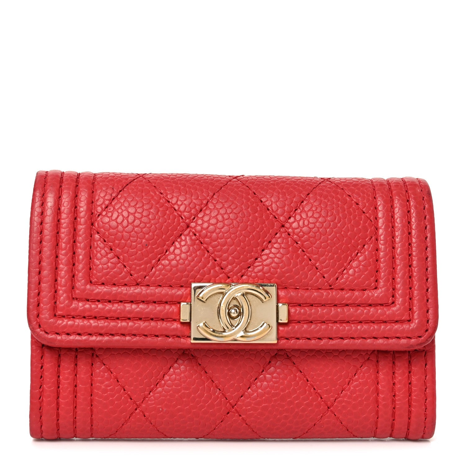 Caviar Quilted Boy Flap  Holder Wallet Red