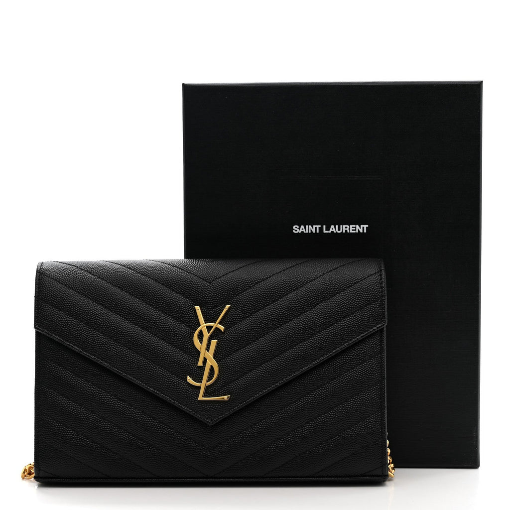 Grain De Poudre Matelasse Chevron Monogram Chain Wallet Black