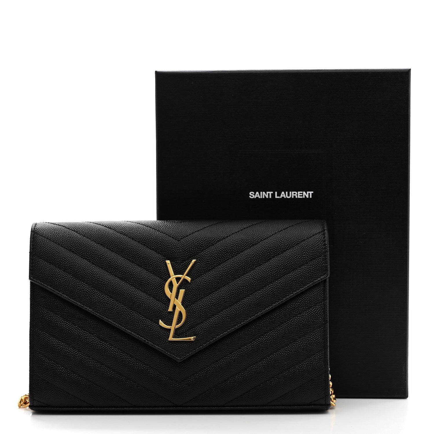 Grain De Poudre Matelasse Chevron Monogram Chain Wallet Black