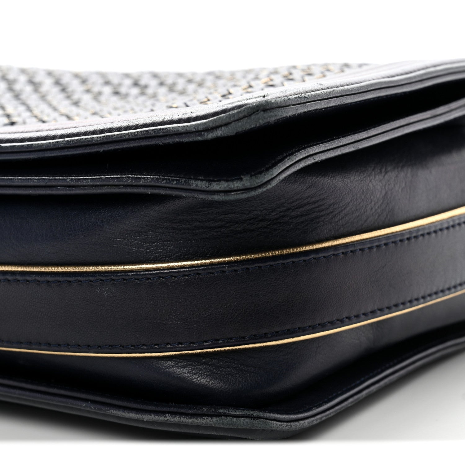 Lambskin Braided Woven Medium Boy Flap Navy Black
