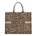 Canvas Mizza Embroidered Large Leopard Book Tote Beige