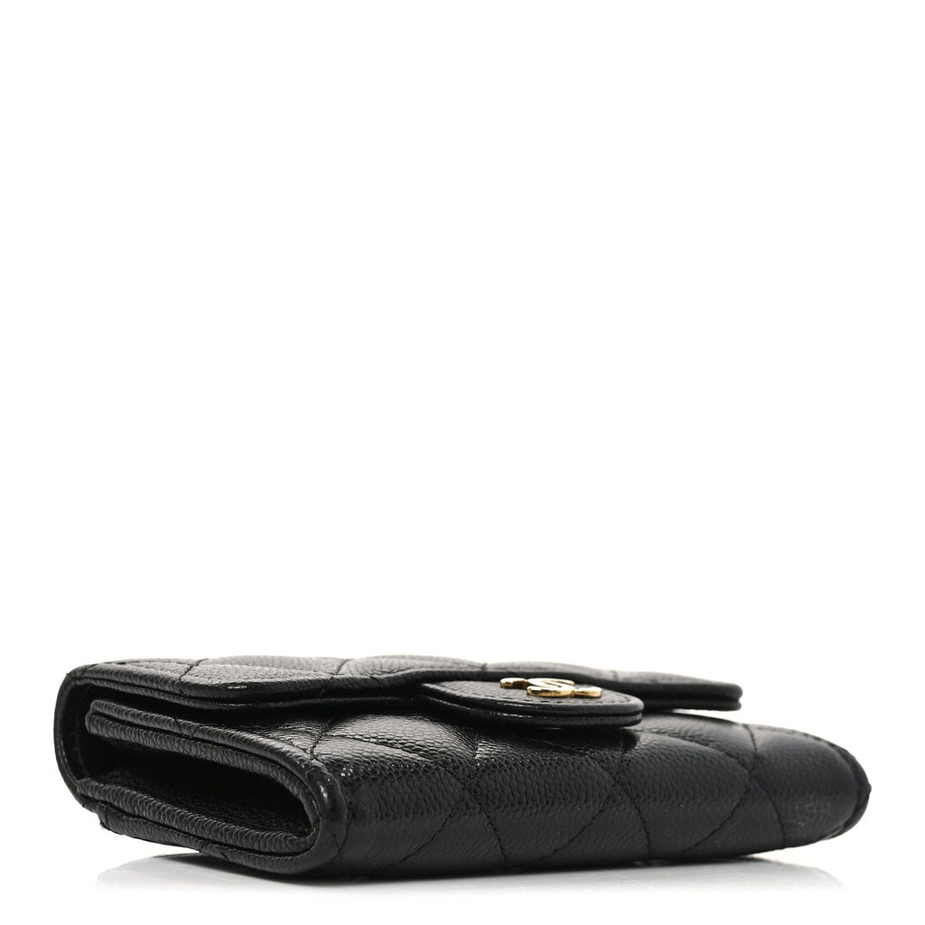 Caviar Quilted Flap  Holder Wallet Black