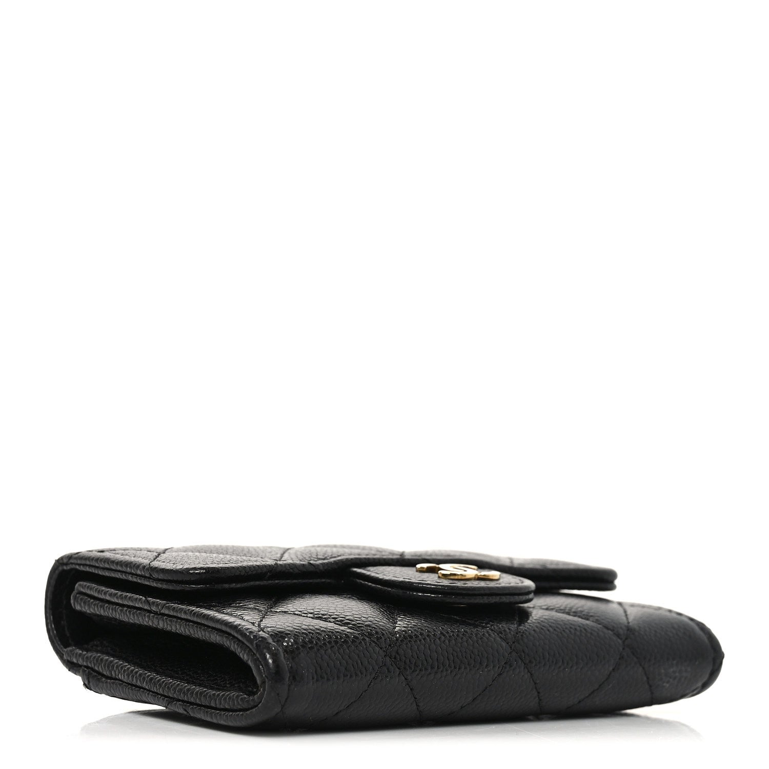 Caviar Quilted Flap  Holder Wallet Black