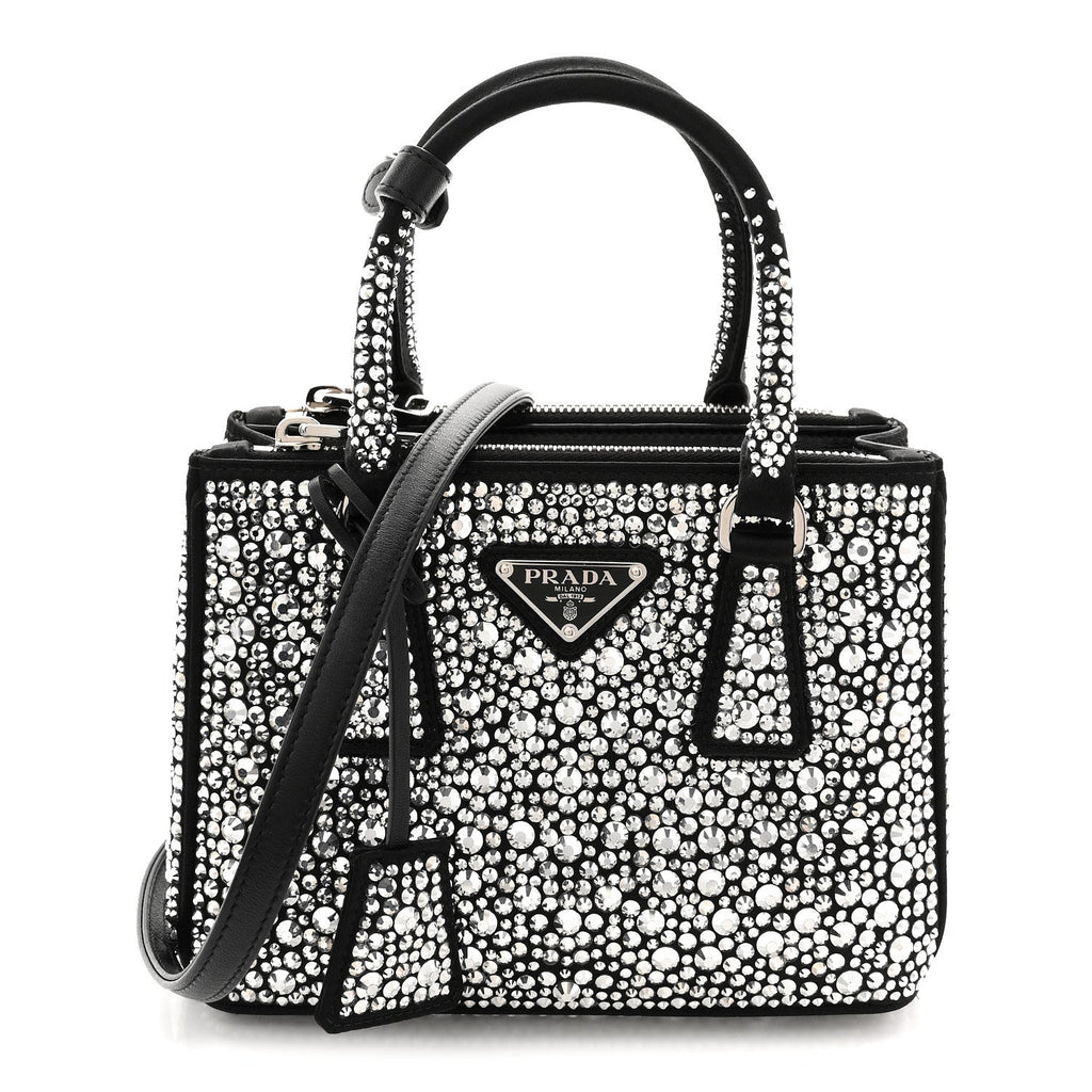 Satin Crystal Mini Galleria Double Zip Tote Metal