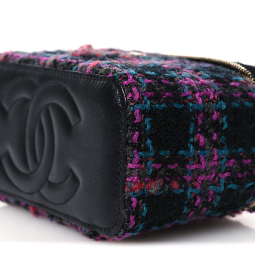 Tweed Quilted Small Vanity Case With Chain Black Purple Green Red