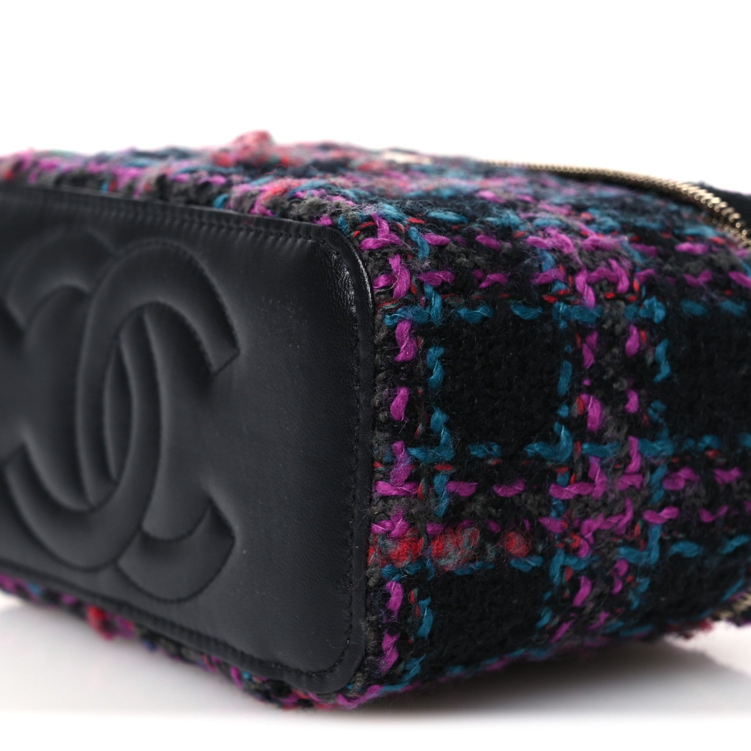 Tweed Quilted Small Vanity Case With Chain Black Purple Green Red
