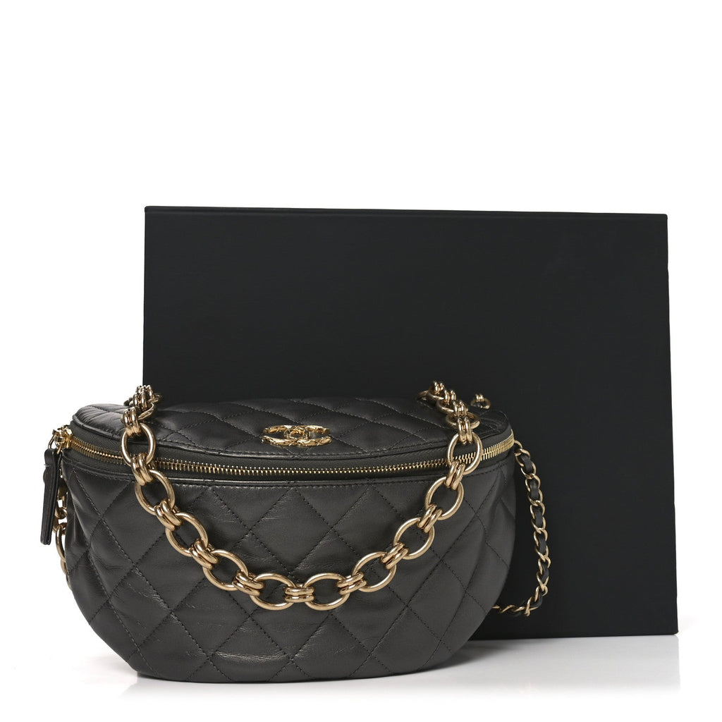 Metallic Calfskin Pearl Quilted CC Belt Bag Ruthenium