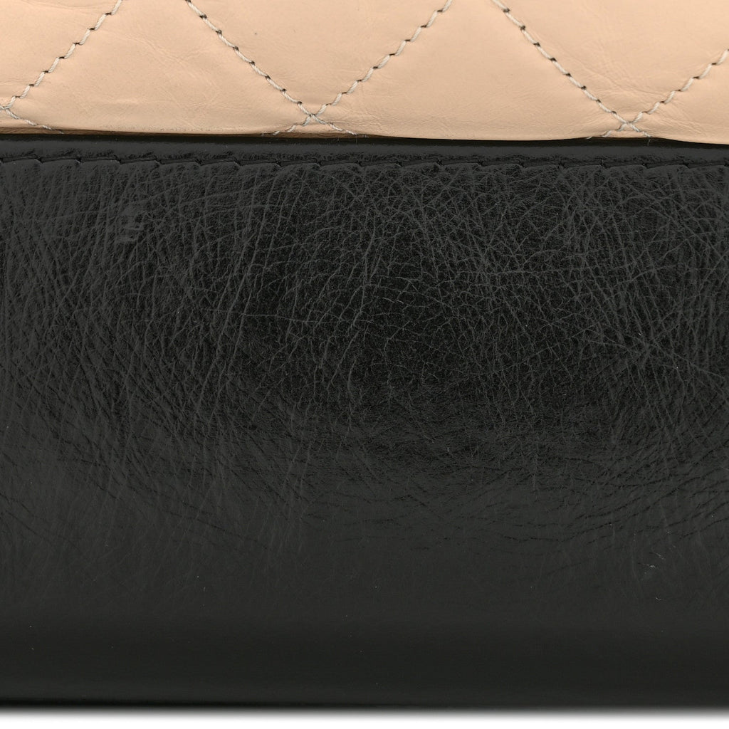 Aged Calfskin Quilted Medium Gabrielle Hobo Beige Black