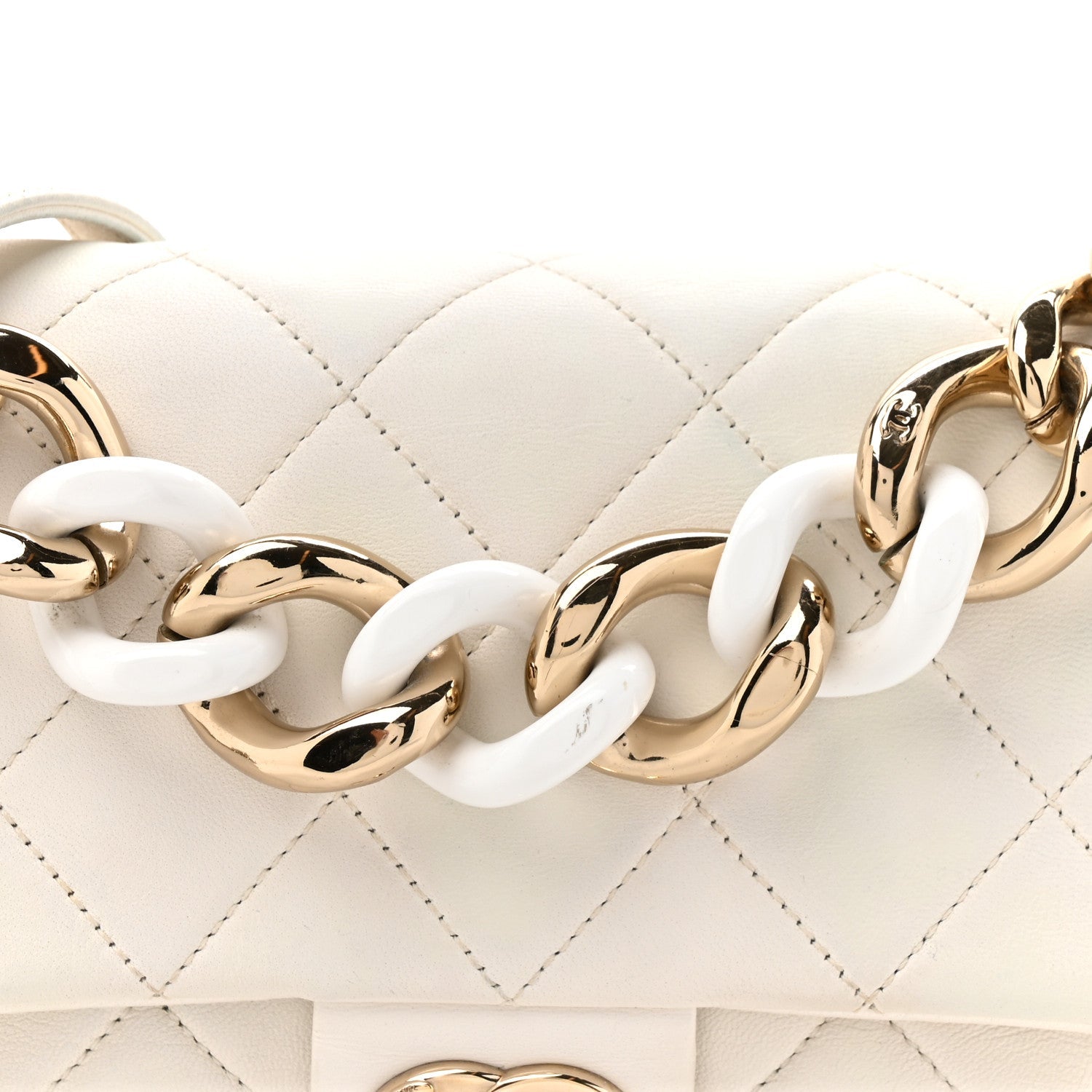 Lambskin Quilted Resin Bi-Color Chain Flap Bag White