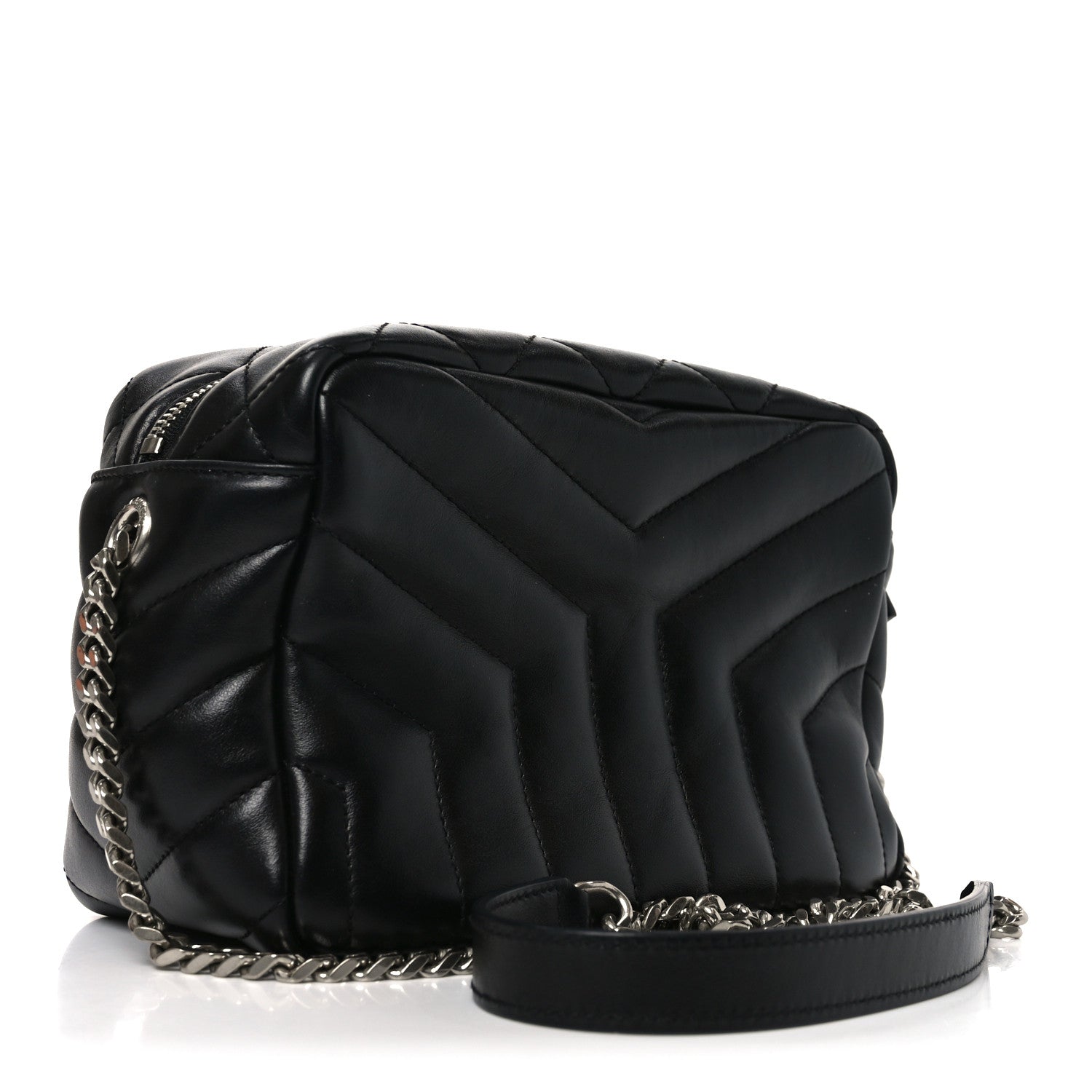 Calfskin Y Quilted Monogram Small Loulou Bowling Bag Black