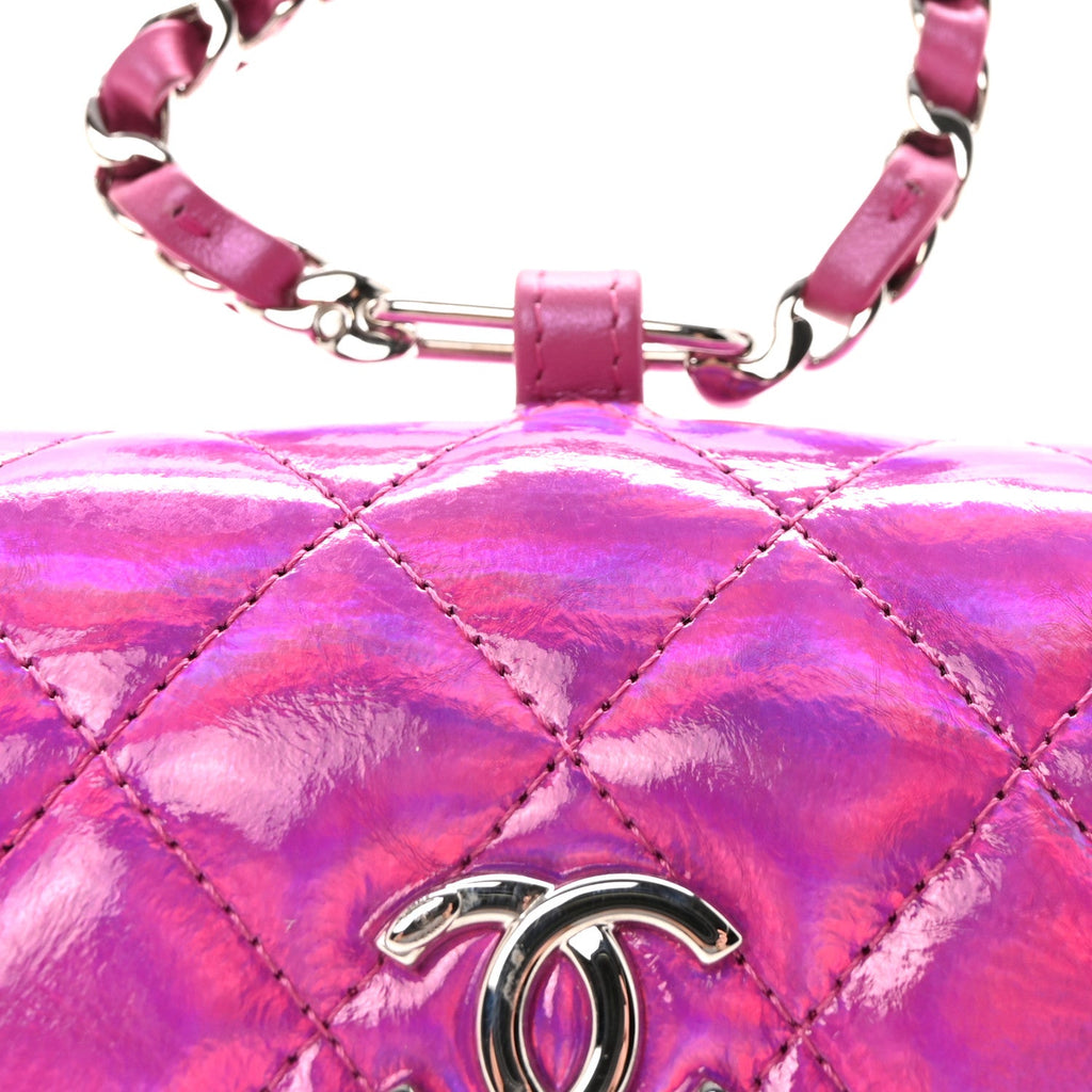 Patent Lambskin Quilted CC Hook  Holder Pink
