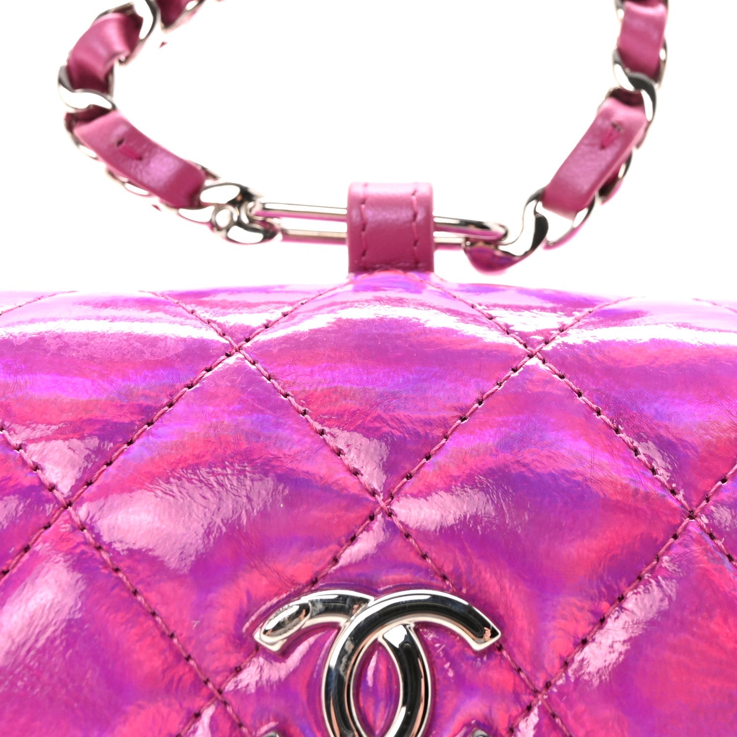 Patent Lambskin Quilted CC Hook  Holder Pink