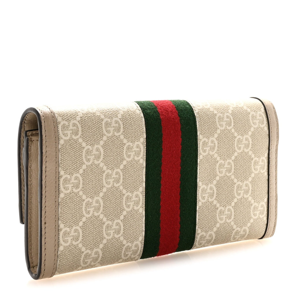 GG Supreme Monogram Web Ophidia Continental Wallet Beige Mystic White Oatmeal