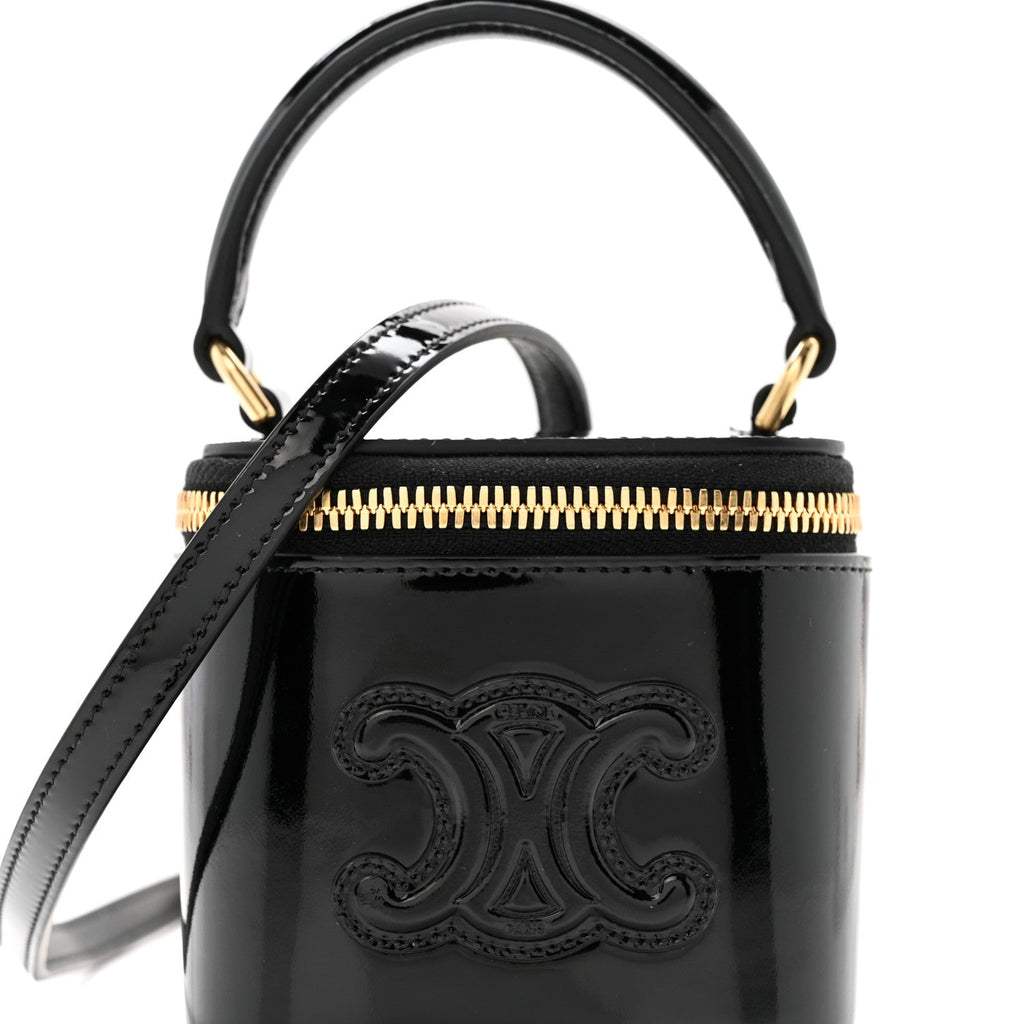 Patent Calfskin Triomphe Mini Vanity Case Black