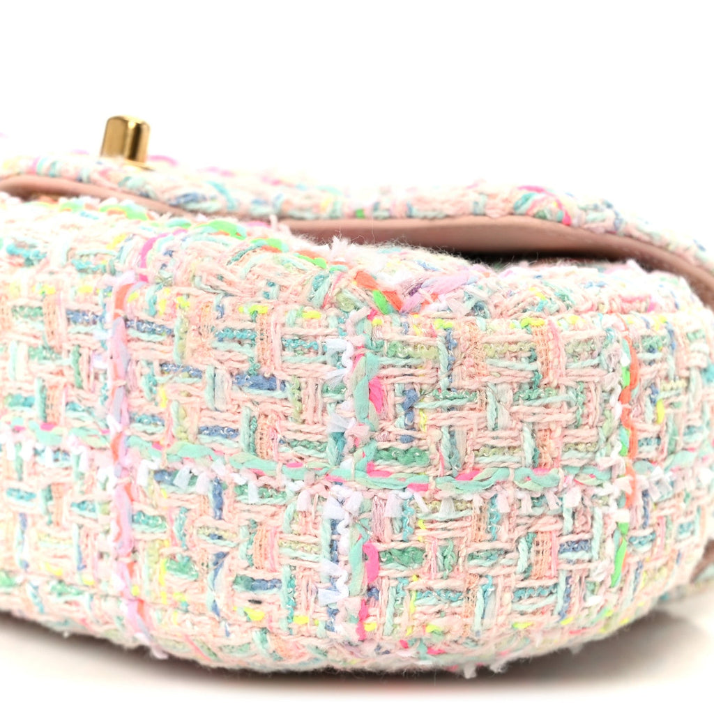 Tweed Quilted Baywatch Top Handle Flap Light Pink Green Orange Purple