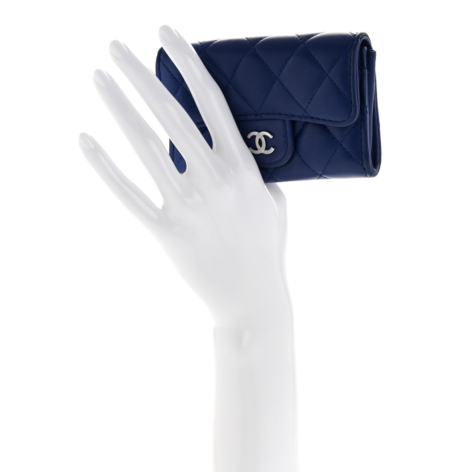 Lambskin Quilted Flap  Holder Wallet Blue