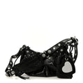Extra Supple Calfskin Crystal Crocodile Embossed Le Cagole Shoulder Bag XS Black