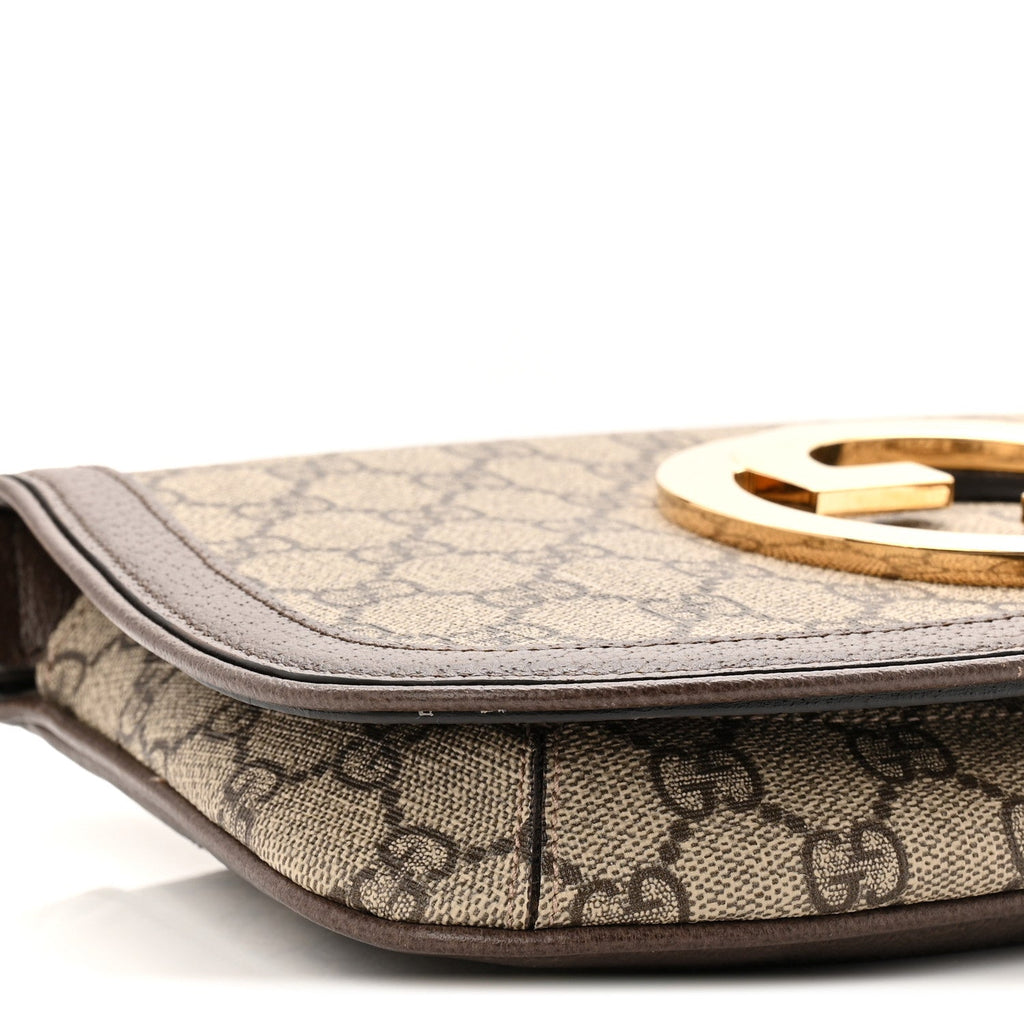 GG Supreme Monogram Textured Dollar Calfskin Blondie Chain Shoulder Flap Bag Beige Ebony New Acero