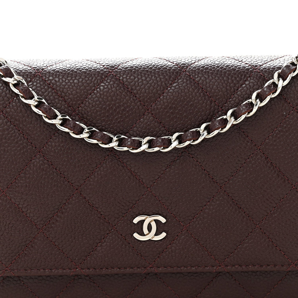 Caviar Quilted Wallet on Chain WOC Burgundy