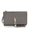 Calfskin Crocodile Embossed Kate Monogram Tassel Chain Wallet Fog