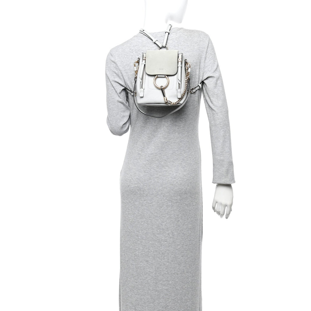 Suede Calfskin Mini Faye Backpack Airy Grey