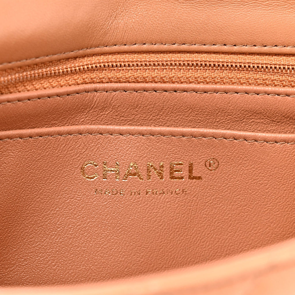 Lambskin Quilted Mini Rectangular Flap Brown