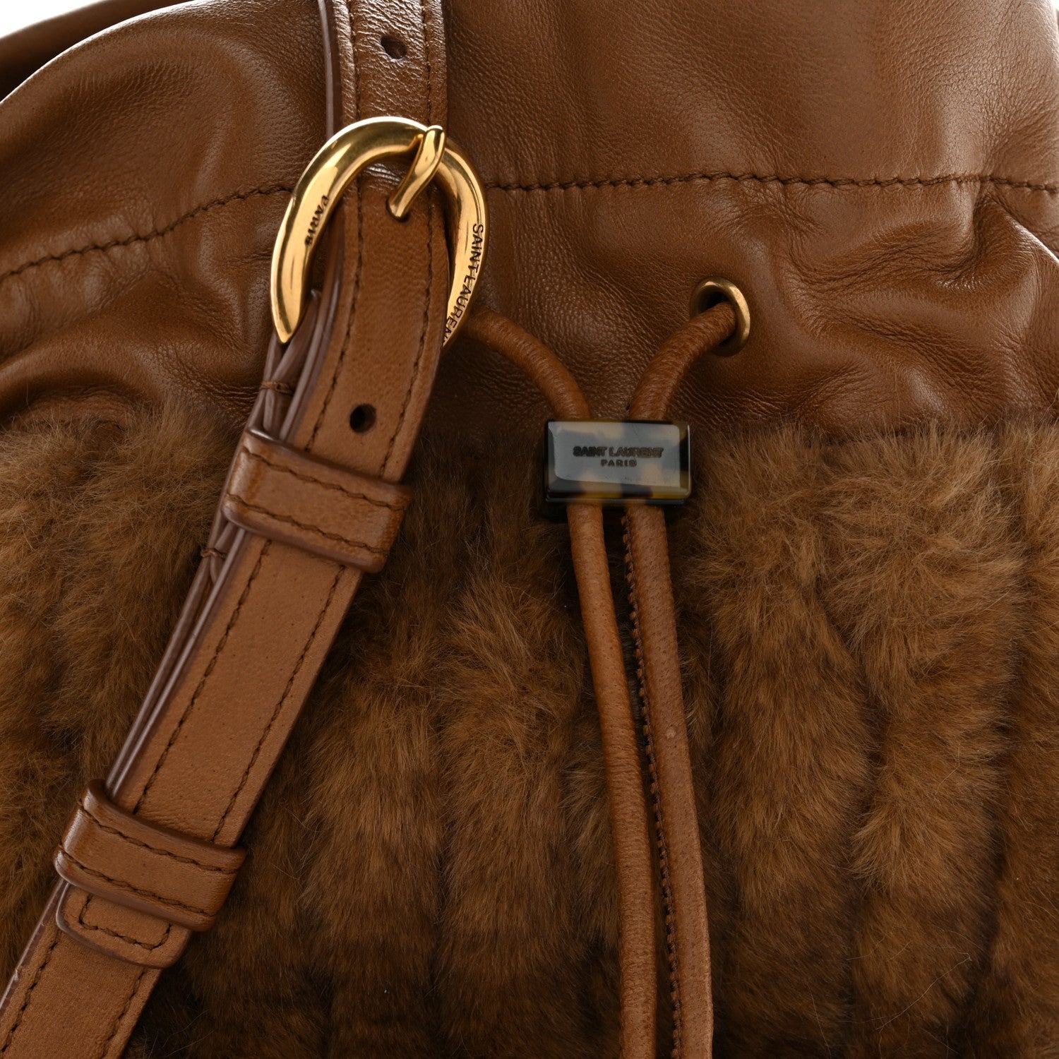 Faux Fur Lambskin Bucket Bag Brown Chocolate