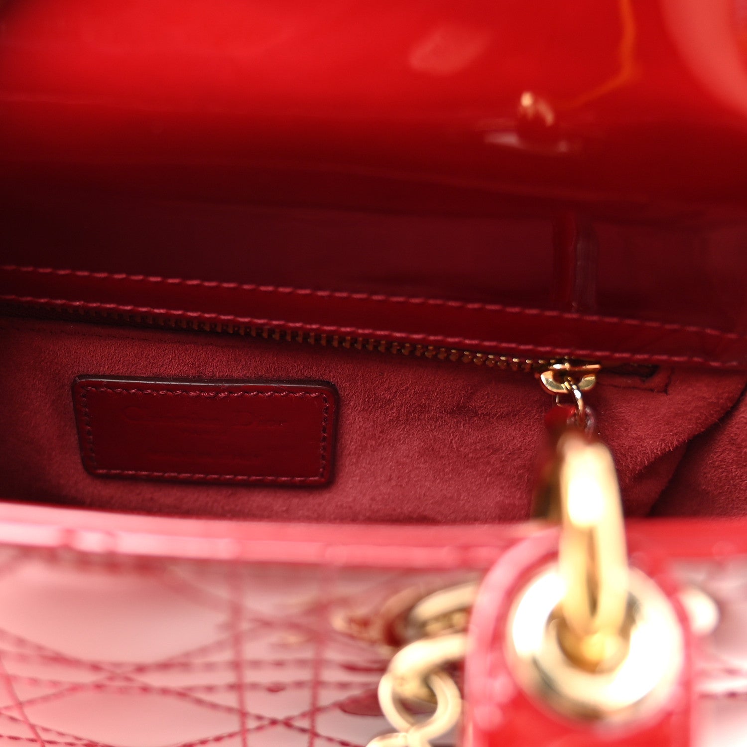 Patent Cannage Small Lady Dior Cherry Red