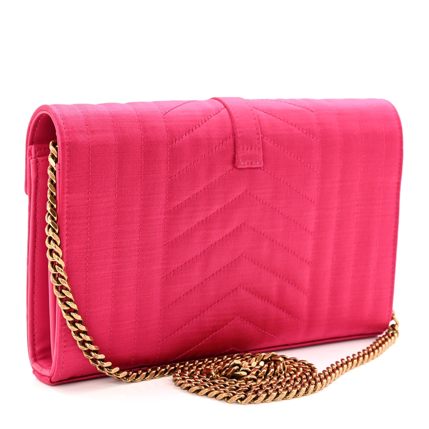 Satin Mixed Matelasse Triquilt Monogram Chain Wallet Guava