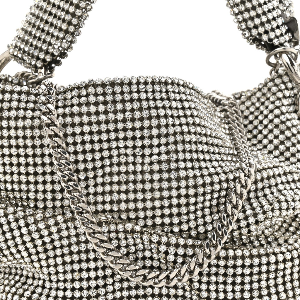 Satin Crystal Embellished Bonny Shoulder Bag Silver