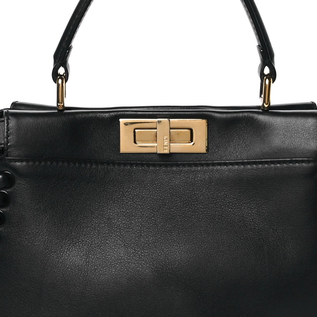 Vitello Seta Lace Up Medium Peekaboo Iconic Satchel Black