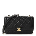 Crumpled Glazed Lambskin Quilted Small Flap Black